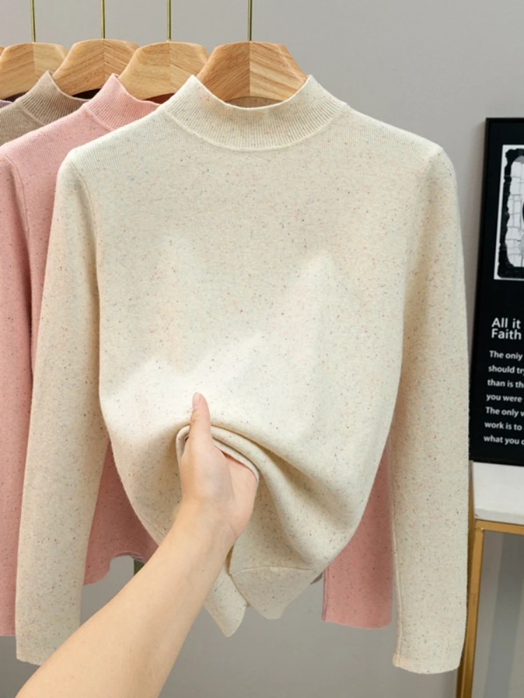 

Turtleneck Sweater for Women Autumn Winter Soft Warm Knitted Pullover Color Dot Long Sleeve Jumper Simple Slim Base Layer Top