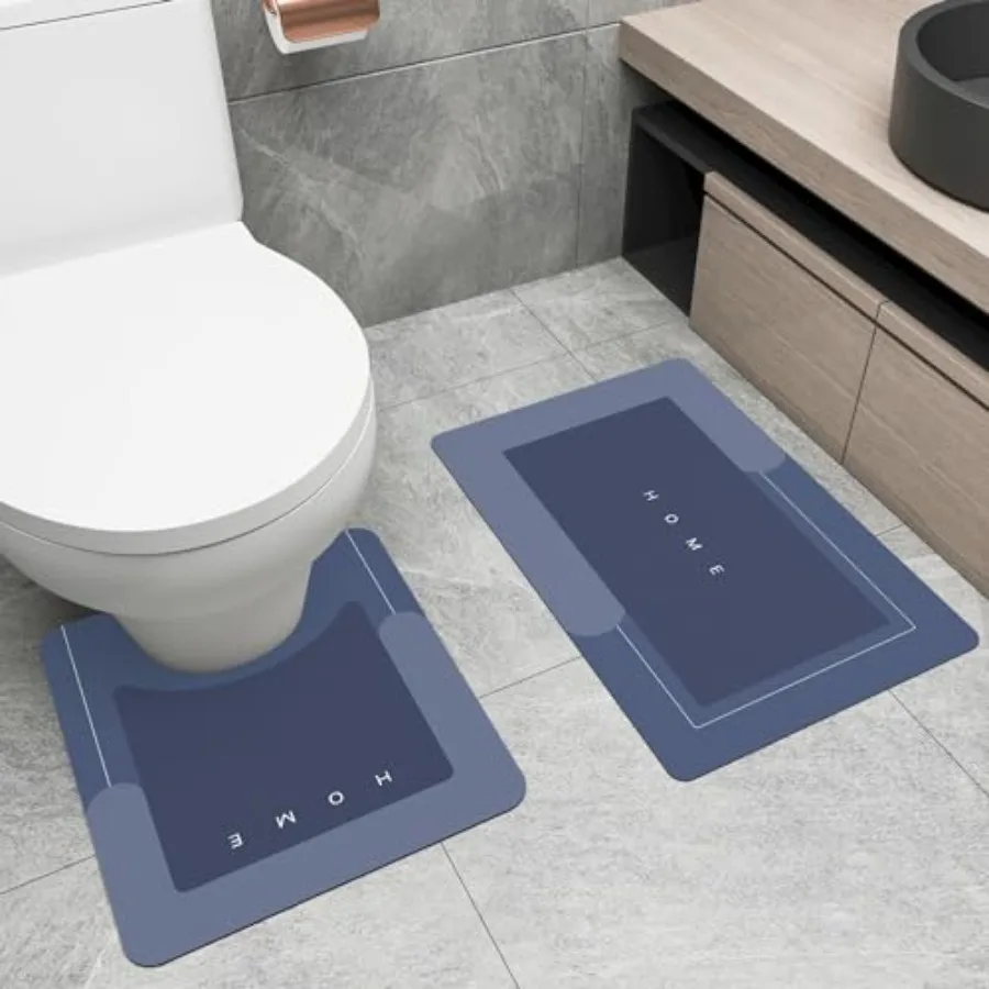 

2Pcs Absorbent Bath Mat Rug Sets Non-Slip Quick Dry Toilet Mat U Shaped Rubber Backed Bath Mat Rug for Tub Shower and Bath Room