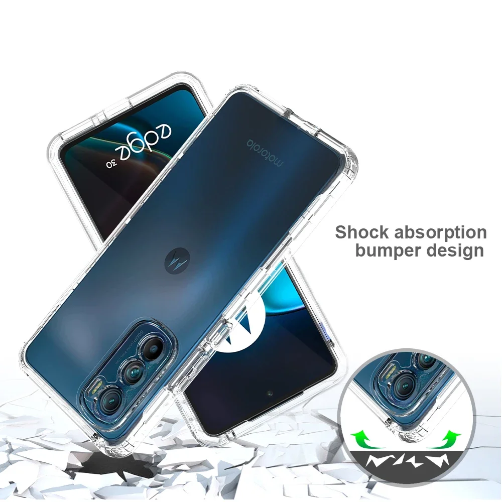 Transparent Gradient Shockproof Phone Case For Motorola Moto Edge 30 40 Pro 20 Lite Edge+ 2023 Hard Plastic Frame TPU Back Cover