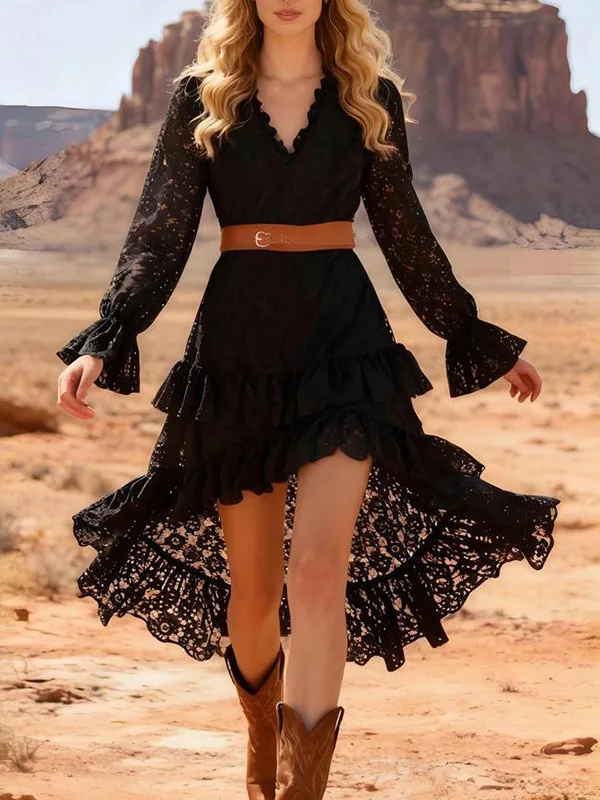 

Long Sve Lace Dr Women's High Waist Commute Sle Poly Fiber Princ Skirt Casual Spring Season Chinese Production