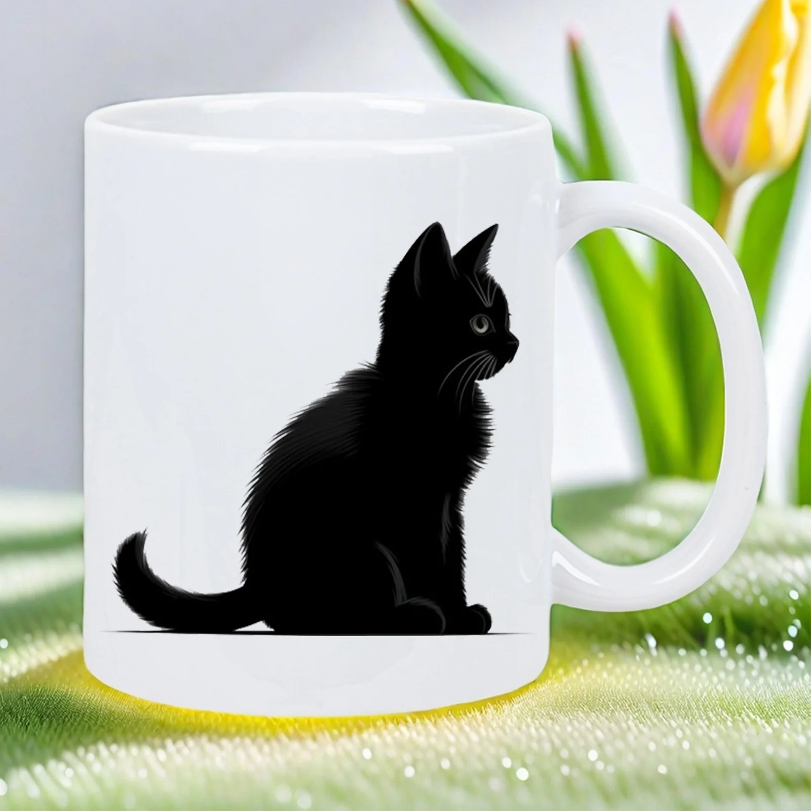 Taza de Café de Cerámica con Diseño de Gato Negro Estético, Regalo para Amantes de los Gatos, Diseño Minimalista de Silueta de Gatito, Taza para Beber, Taza de Té para Cocina
