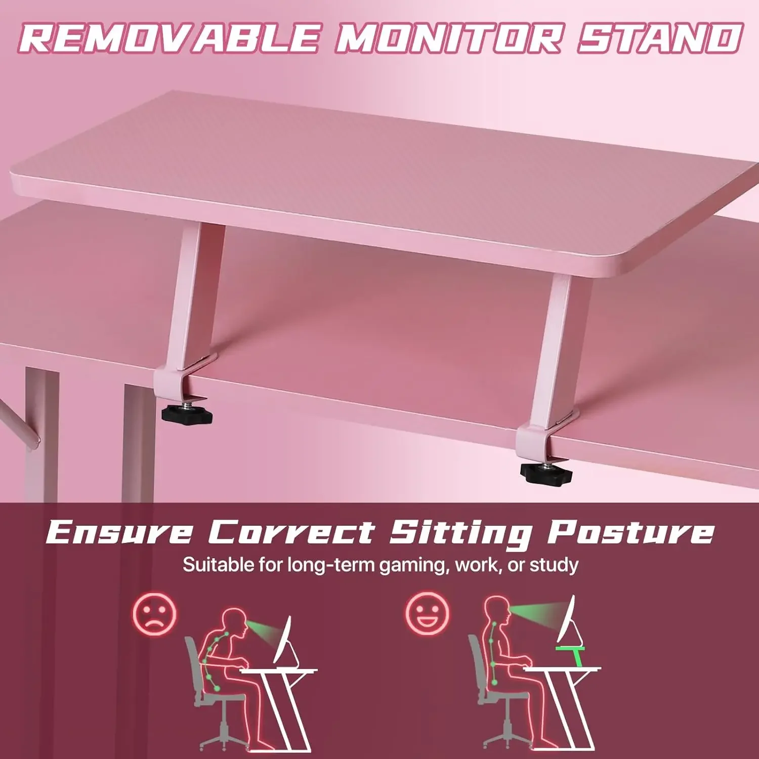 Table with Monitor Stand Corner Desk with MDF Board Surface, Home Office Desk for Girl Women Gift for Gaming Working Study