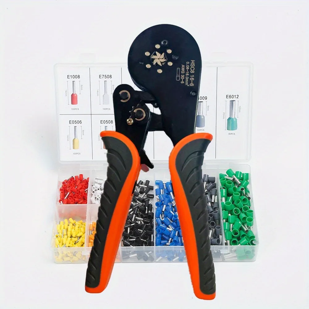 Zestaw do zaciskania przewodów HSC8 16-6 z 800 szt. tulejek izolowanych z PVC, 0,08-16mm² AWG30-5 do połączeń elektrycznych — 2
