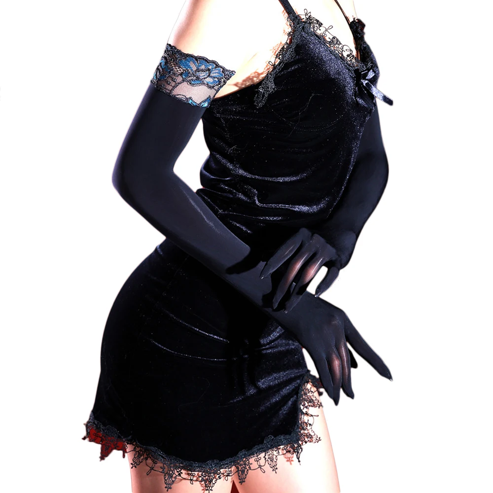 Sexy Women Dot 1D Thin Glove Elastic Oil Glossy Shiny Long Finger Glove Sheer See Through Long Glove Driving Dance Gloves
