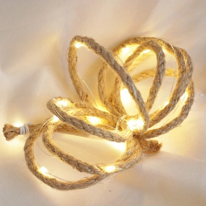 LED Hemp Rope Copper Wire Lighting String Waterproof Battery Box 8-function Remote Control Outdoor Courtyard Garden Decoration