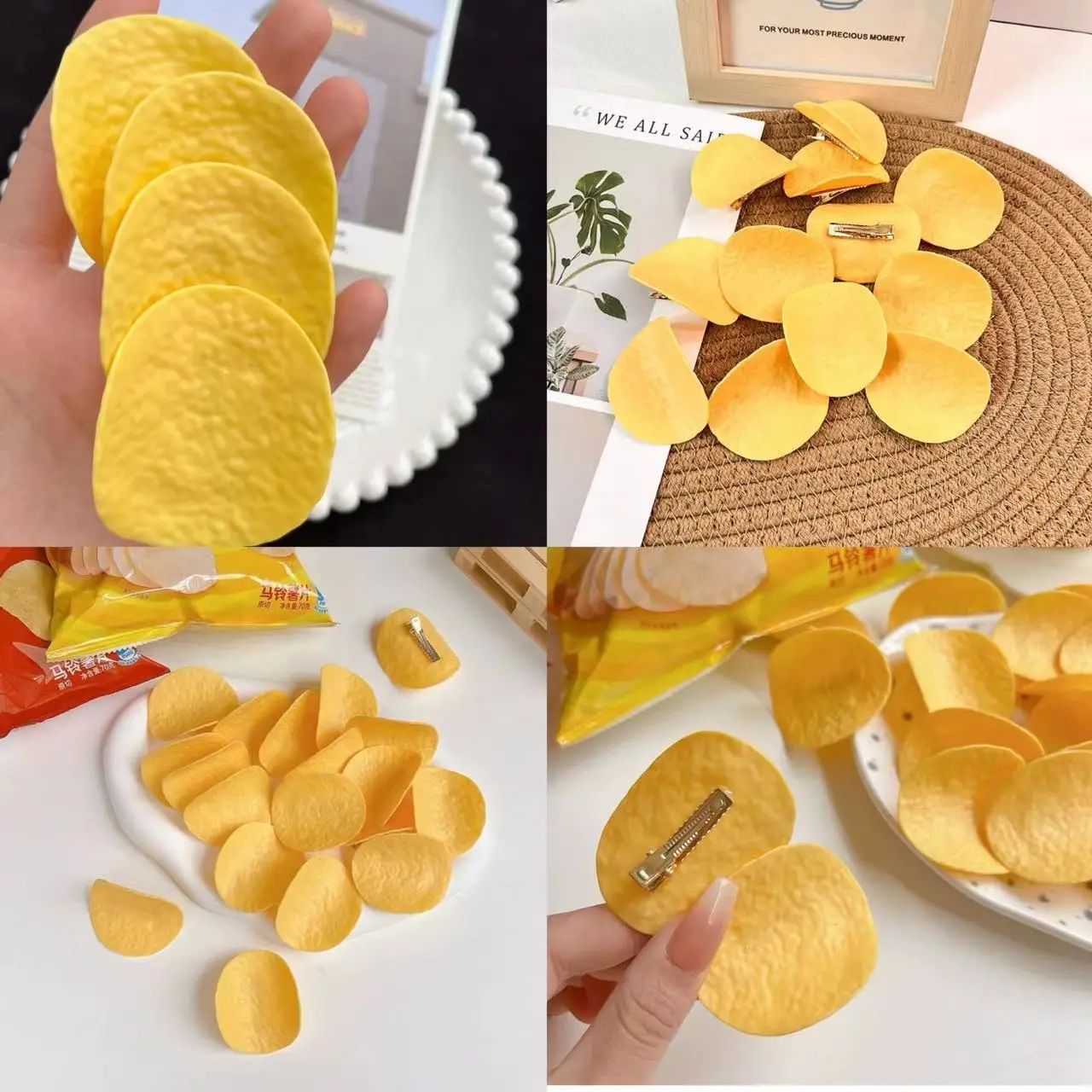 4Pcs Funny Simulated Potato Chip Hairpin Hair Clips Cute Creative Hair Accessories for Students Duck Bill Clip Side Заколки