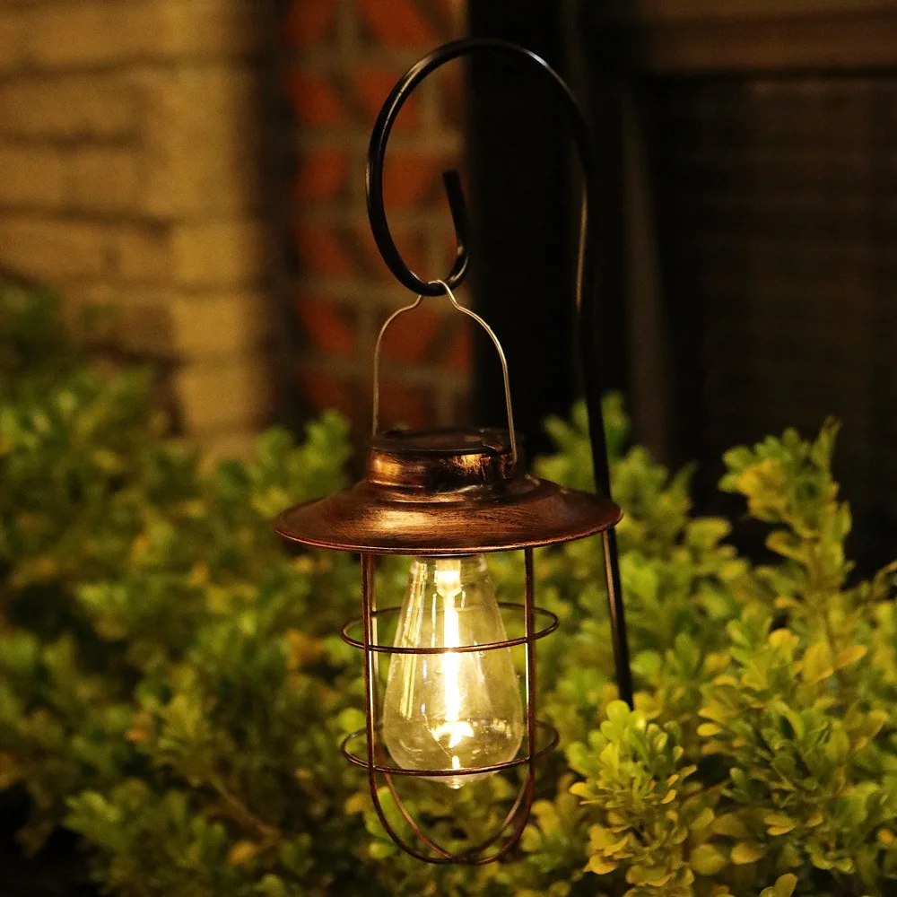 Solar Energy Courtyard Iron Art Tungsten Lamp Retro Bronze Homestay Atmosphere Garden Decoration Iron Art Solar Lamp