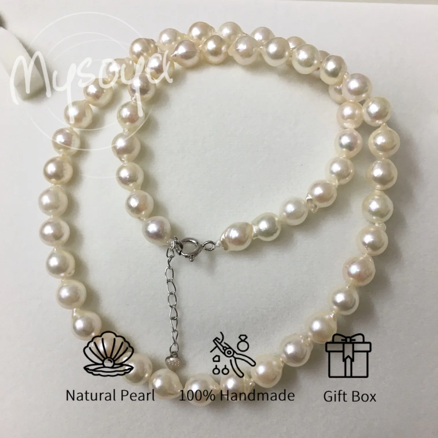 

MYSOYA Японское жемчужное ожерелье Akoya с морской водой 7-7,5 мм кремового цвета в стиле барокко с подарочной коробкой для нее для дня рождения, свадьбы, дня святого Валентина