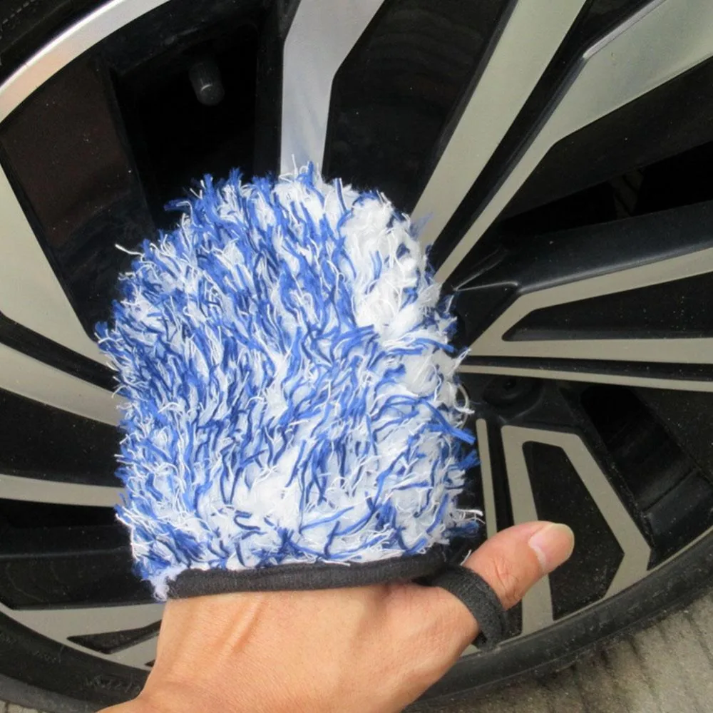 Double-Side Wheel Detailer Wash Glove Car Cleaning Finger Pocket Car Wheel Wash Mitt Auto Detailing Microfiber