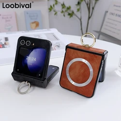 Ring Stand Magnetic Phone Case for Samsung Galaxy Z Flip6 Zflip5 Z Flip 3 4 5 6 Flip4 Flip3 Magsafe Charging Hinge Holder Cover