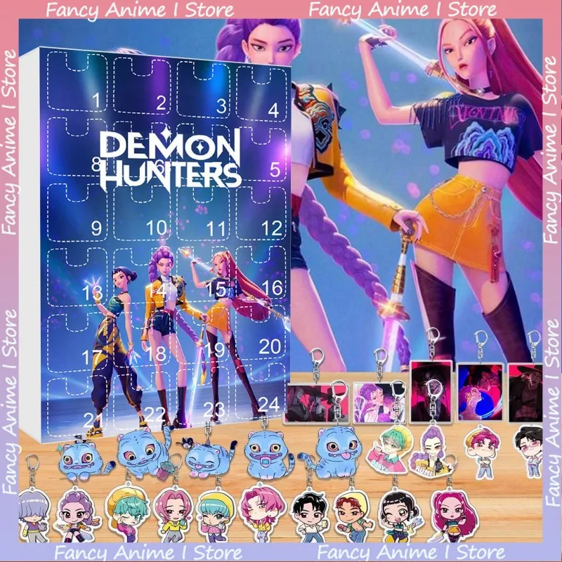 Hot New Christmas K-pop Demon Hunters Advent Calendar 24 Days Christmas Countdown Calendar Blind Box Keychain Friends Gifts