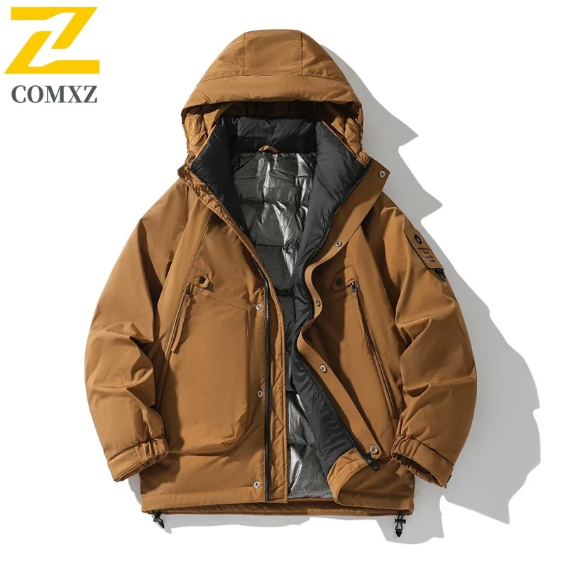 COMXZ Winter Down Jacket Men High Quality Detachable White Duck Down Liner Coat Man Casual Business Cold-proof Puffer Parka 2025