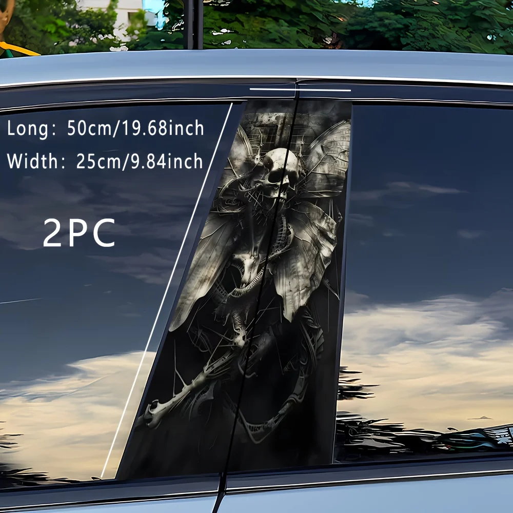 2 Piece Skull Fantasy Car Post Sticker - Unique Butterfly with Skull Black and White Sticker for All Models