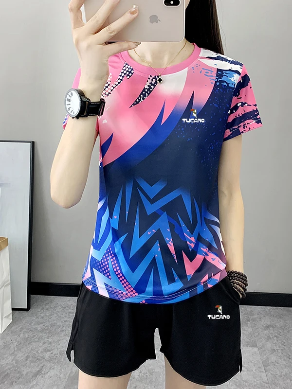 

TUCANO Ice Silk ort Sve T-irt Sportswear Set Women Summer Fitn Loose Thin Qui Dry Top Breathable round Ne T-irt