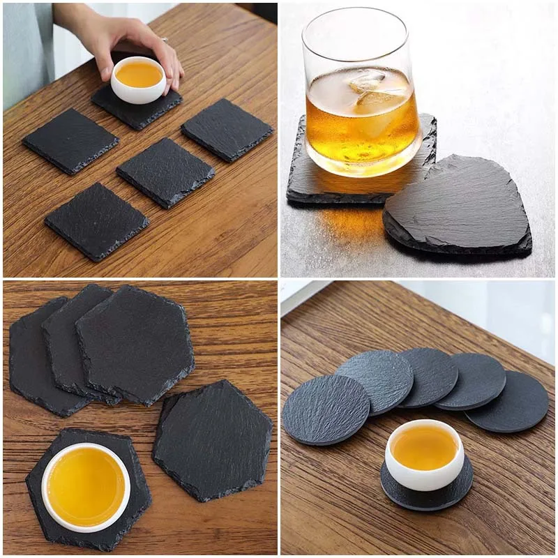 Table Coaster Japanese Style Reusable Slate Stone Drink Coaster Decorative Kitchen Tea Cup Mug Heat Resistant Rock Coaster - view 6