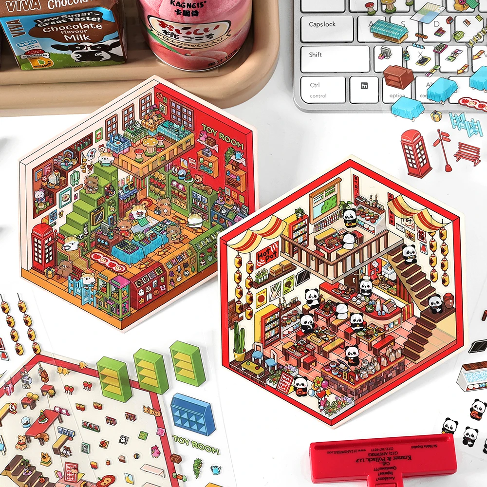 Kawaii  3D Candy House DIY Landscape Sticker Pocket Cabin Scene Stacking Pasting Festival Birthday Gift for Kid Child ﻿