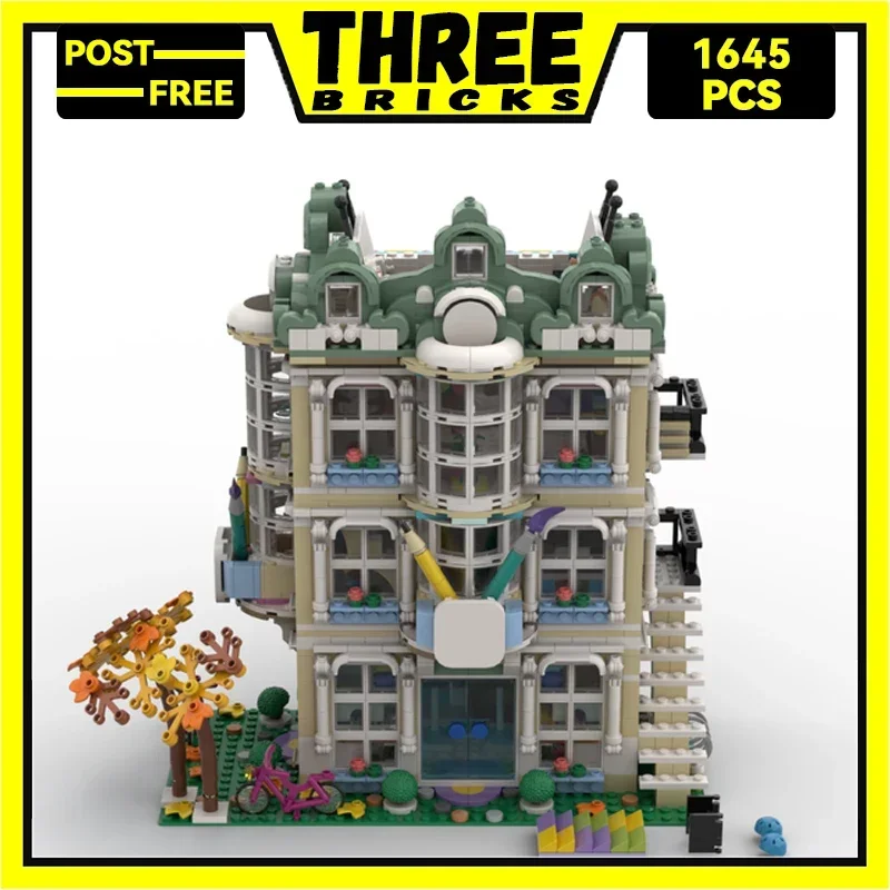 Three bricks Moc Bausteine Street View Modellreihe Kunstschule Gebäude technologie Ziegel DIY Spielzeug für Kinder Kinder Geschenke