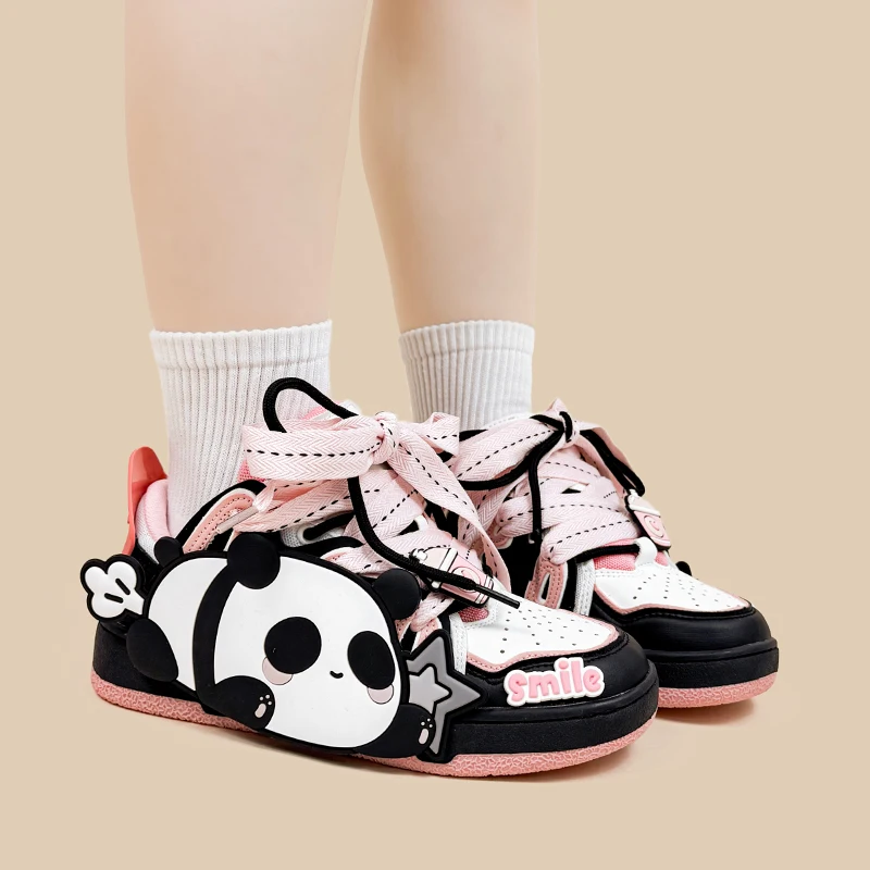 Amy and Michael Lovely Anime Panda Shoes 2025 Spring New Fashion Women Flat Casual Sneakers Female Girls Low Top Sports Trainers