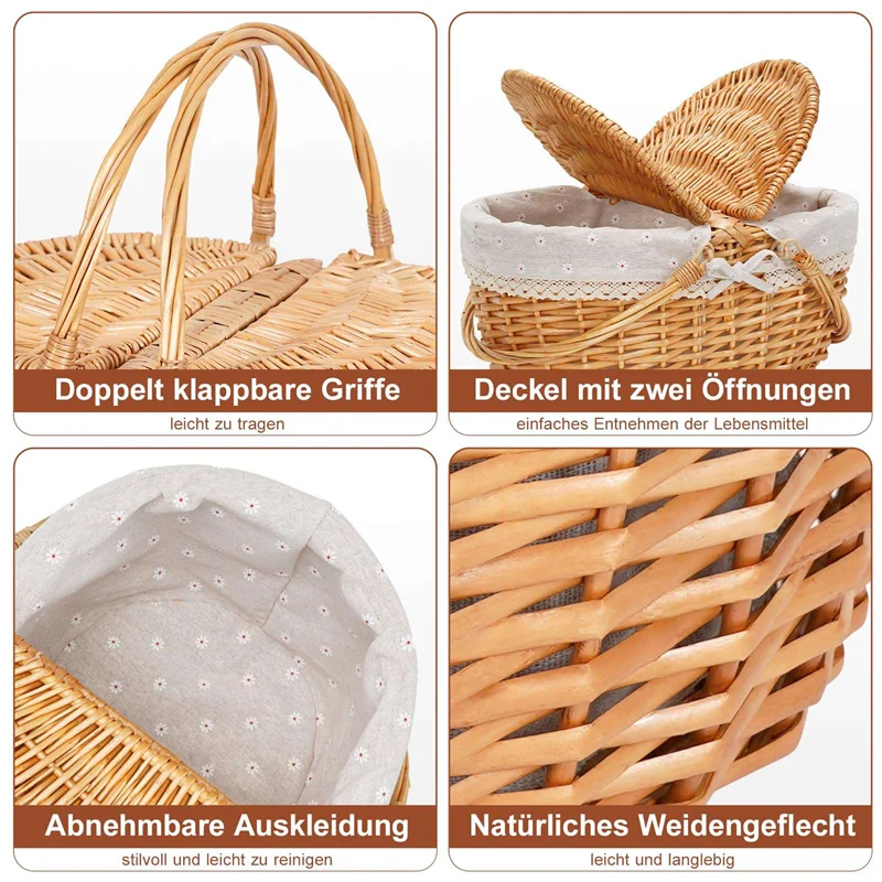 

Wicker Picnic Basket With Lid,Wicker Basket With Handle And Liner, Handmade Shopping Basket,Braided Wicker Picnic Basket-Hot
