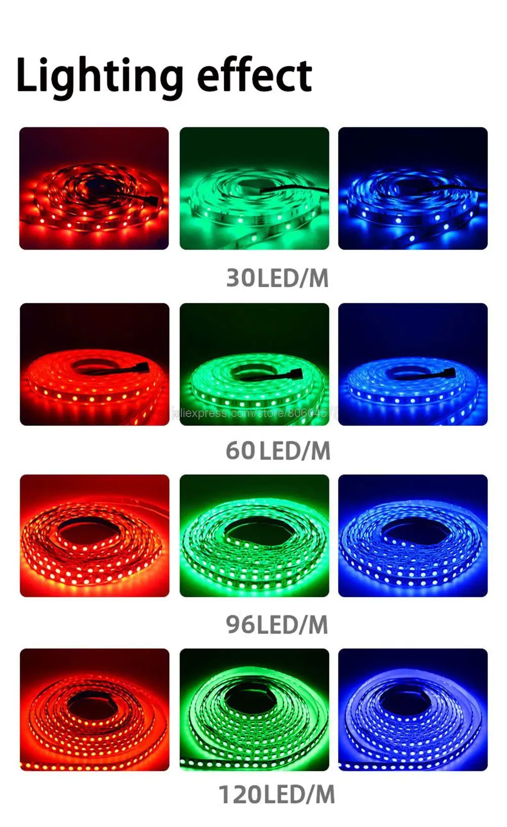 5m 12V 24V DC RGB LED Strip 30LEDs/m 60LEDs/m 96LEDs/m 120LEDs/m SMD 5050 Flexible LED Light Tape 8mm 10mm PCB for Decoration