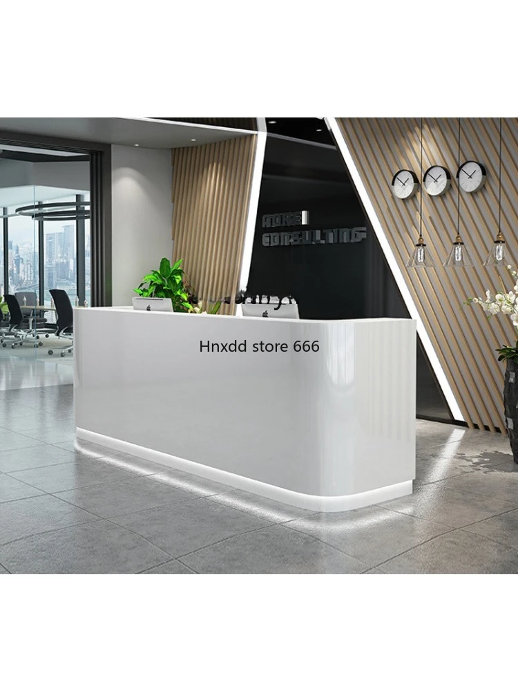 Customized Spot Curved Paint Reception Desk Company Reception  Bar Hotel Cashier  Beauty Salon with Light Reception Desk