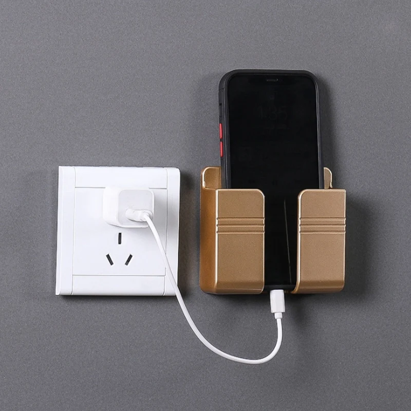 BNGF-Wall Mounted Organizer Storage Box Remote Control Mounted Mobile Phone Plug Wall Multifunction Holder -Golden