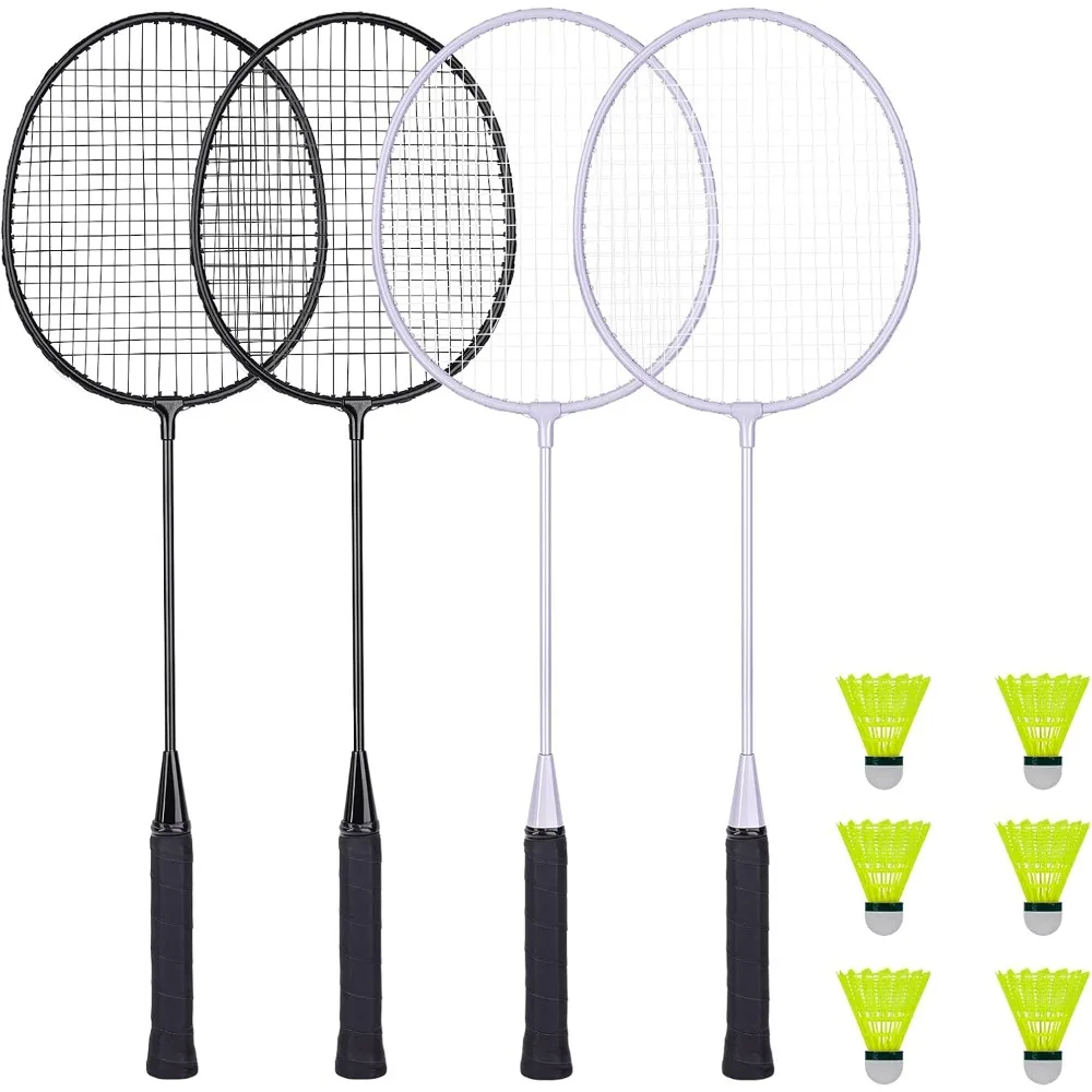 Juego de Raquetas de Bádminton, Juego de Bádminton Ligero de 2/4 Colores que Incluye 2/4 Raquetas, 2/6 Volantes, Juegos de Patio Trasero al Aire Libre