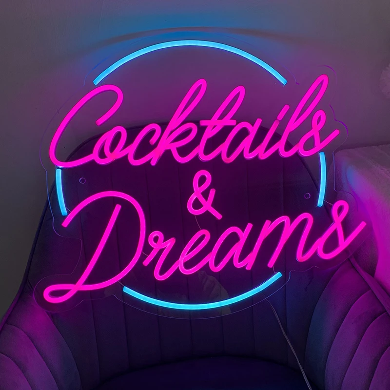 

Cocktails and Dreams Neon Light Cocktails Bar Wall Decor Art Led Lights Sign Custom Business Logo Home Room Decoration Signs