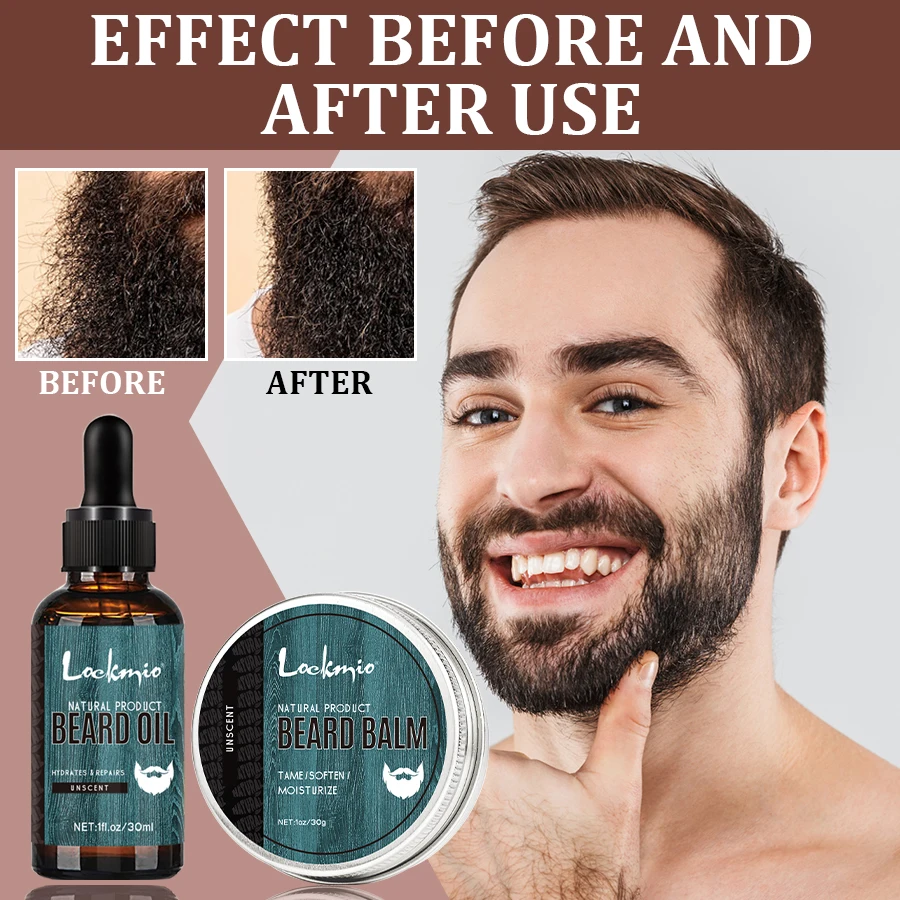 LOCKMIO زيت نمو اللحية وبلسم تصفيف الوجه وترطيب البشرة علاج مصل اللحى مكافحة التجعد كريم تغذي بلسم 2 قطعة