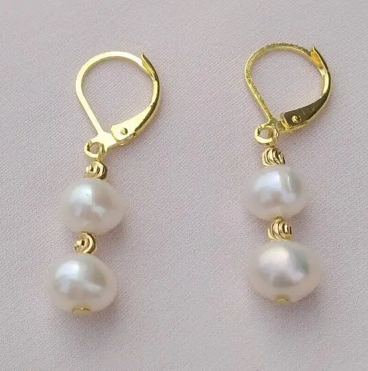 7-8mm Beautiful AAA Perfect White Akoya Pearl Earrings 14k Gold