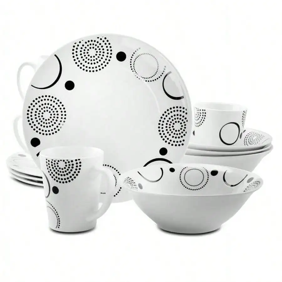 

Modern Times 12-Piece Dinnerware Set, Service for 4 - Gray and White Ceramic Plates & Bowls