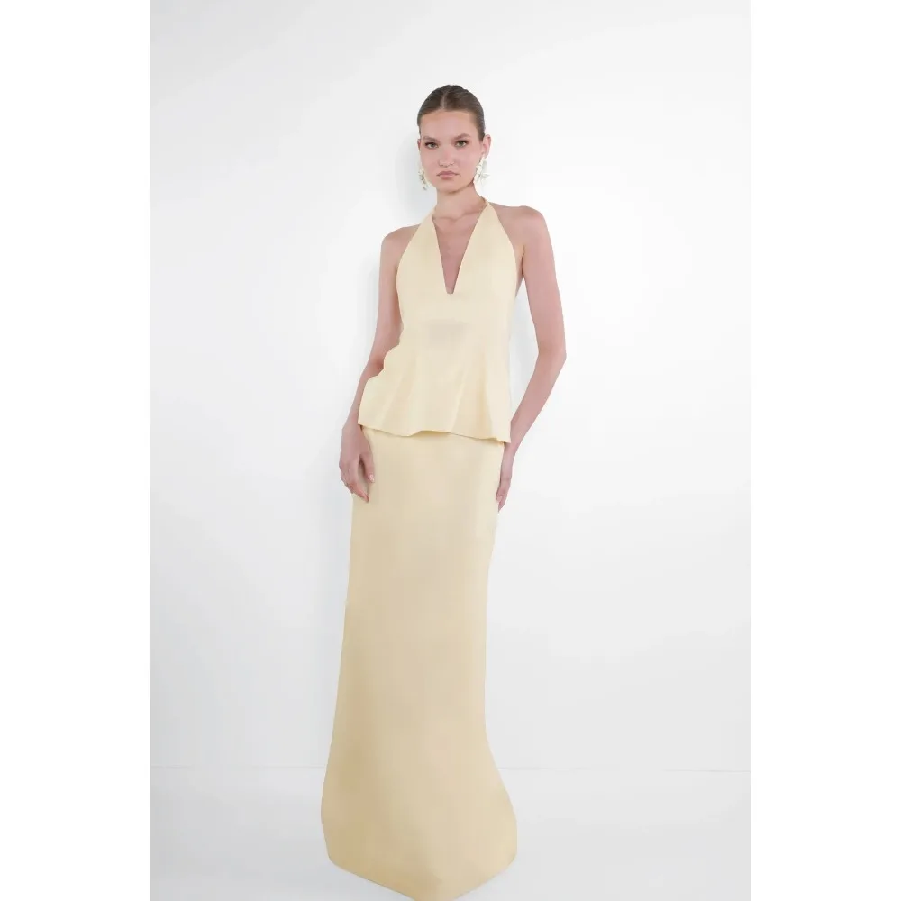 

Customized 2Pcs Evening Dresses Halter Backless Sexy Cocktail Luxury Party Dress V Neck Long Prom Gowns for Women 2026 Bespoke