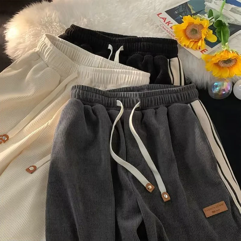 1/2/3개 겨울용 두꺼운 바지 남성 캐주얼 스트레이트 스웨트팬츠 코듀로이 와이드 레그 바지 Y2K 하라주쿠 하이 스트리트 조거 팬츠 남성용