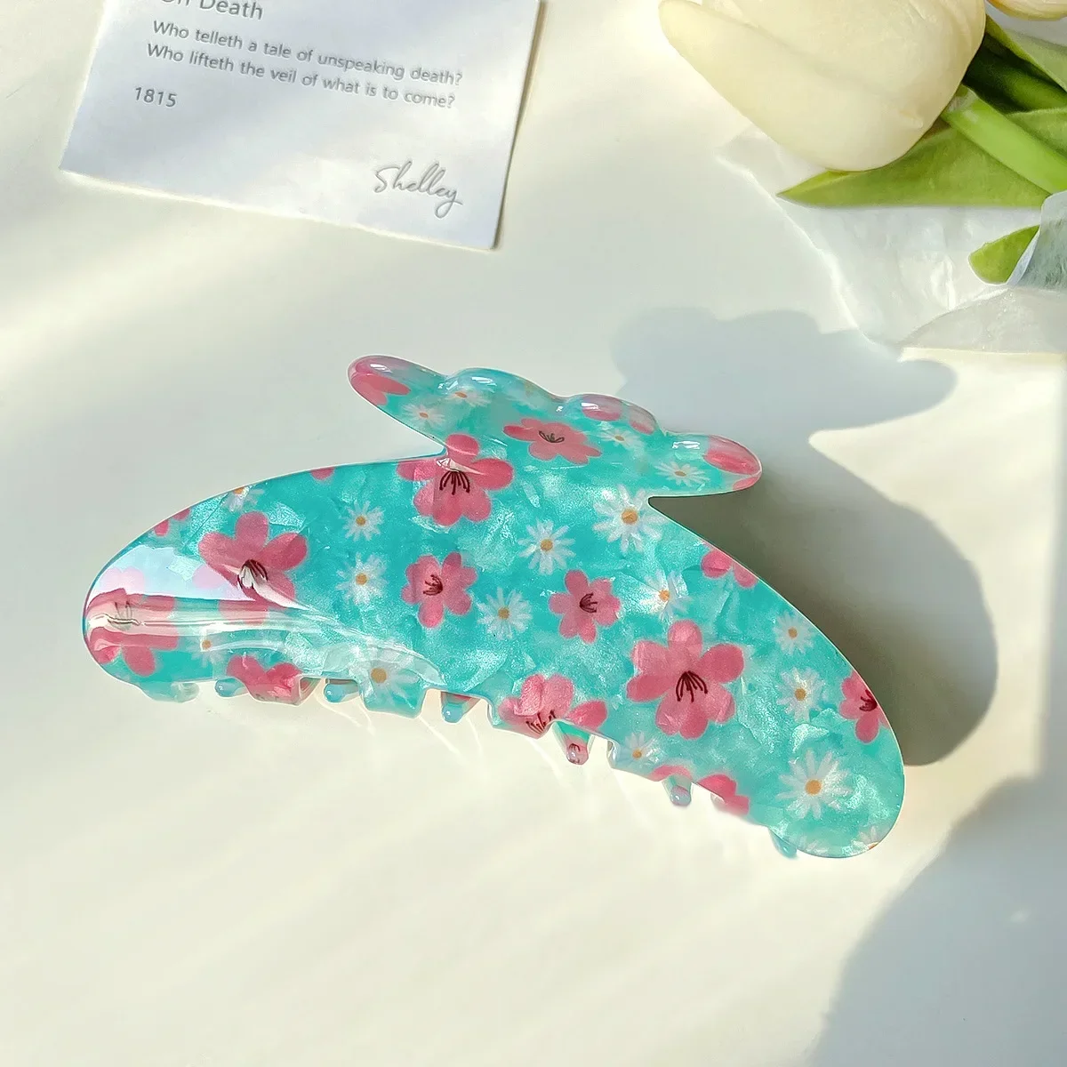 YHJ New Large 11CM Floral Grasp Clips Korea Hairstyle Colorful Shark Crabs Hair Grip Hair Clip Claw Hair Accessories for Women