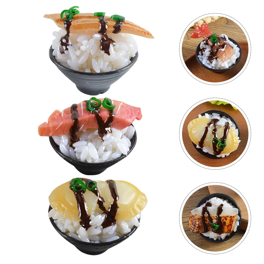 3pcs Simulation Food Model Mini Sushi Rice Toy Mini Sushi Model Dollhouse Fake Sushi