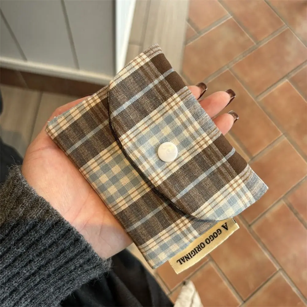 Canvas Retro Plaid Coin Purse Zipper Purse Korean Style Mini Cash Wallet Multifunctional Coin Purse Cloth Envelope Wallets