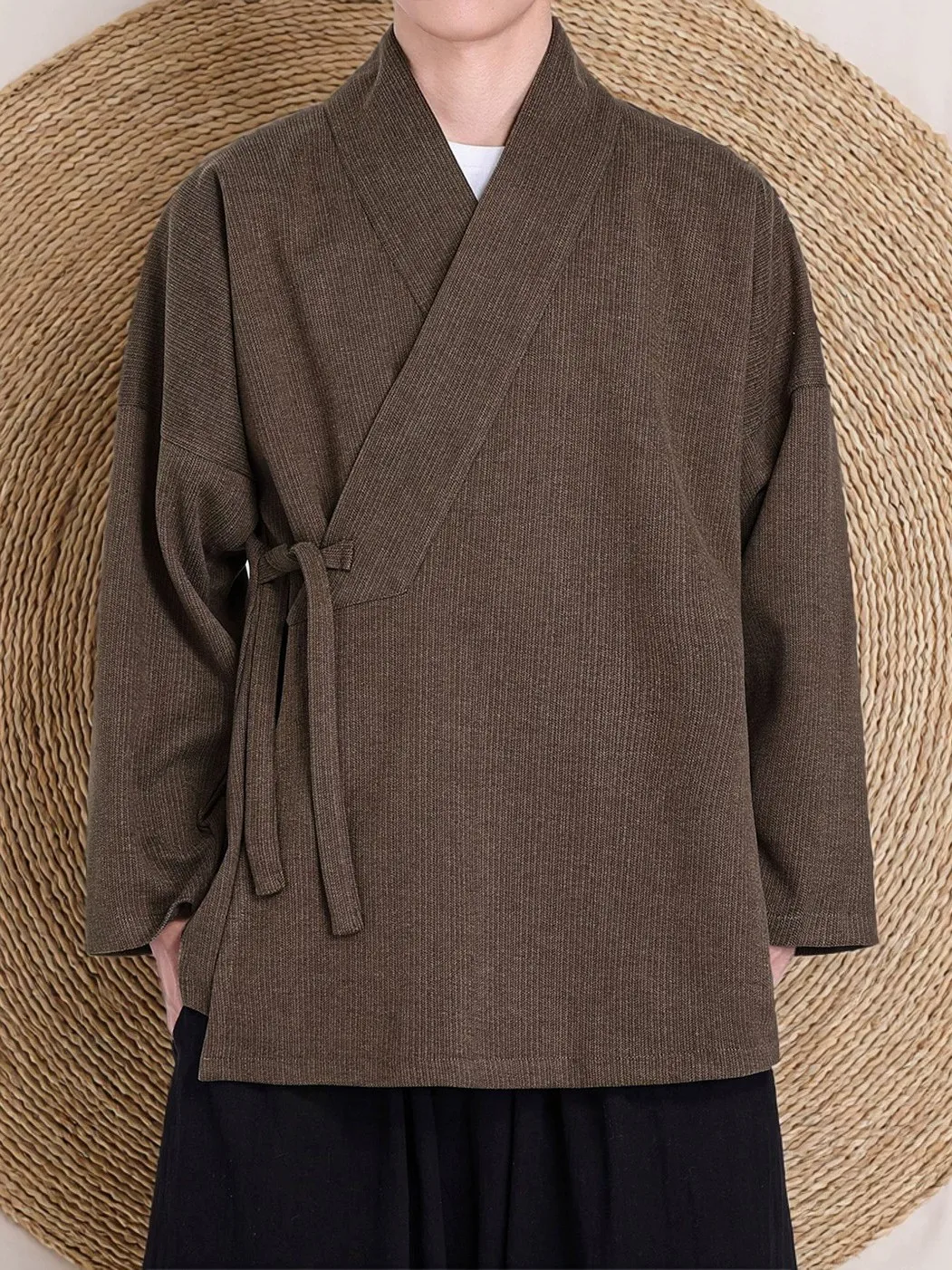 new-chinese-style-men's-loose-tunic-top-hanfu-wide-size-woolen-material-zen-meditation-robe-daoist-clothing-travel-outfit