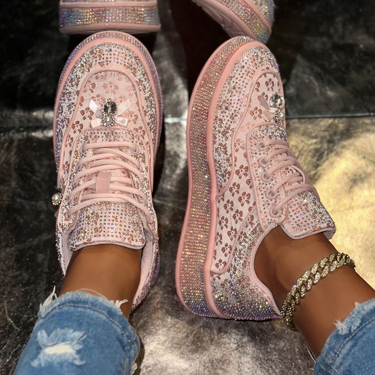 Brand Women Luxury Sneakers Fashion Comfort Women Shoes Plus Size Rhinestones Women Designer Causal Shoes Platform Sport Shoes view 4