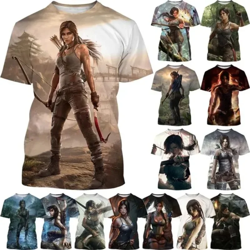 

Tomb Raider 3D Printed T-shirt Lara Croft Round Neck Short Sleeve Game Anime Movie Men and Women Casual Cosplay Men's Clothing