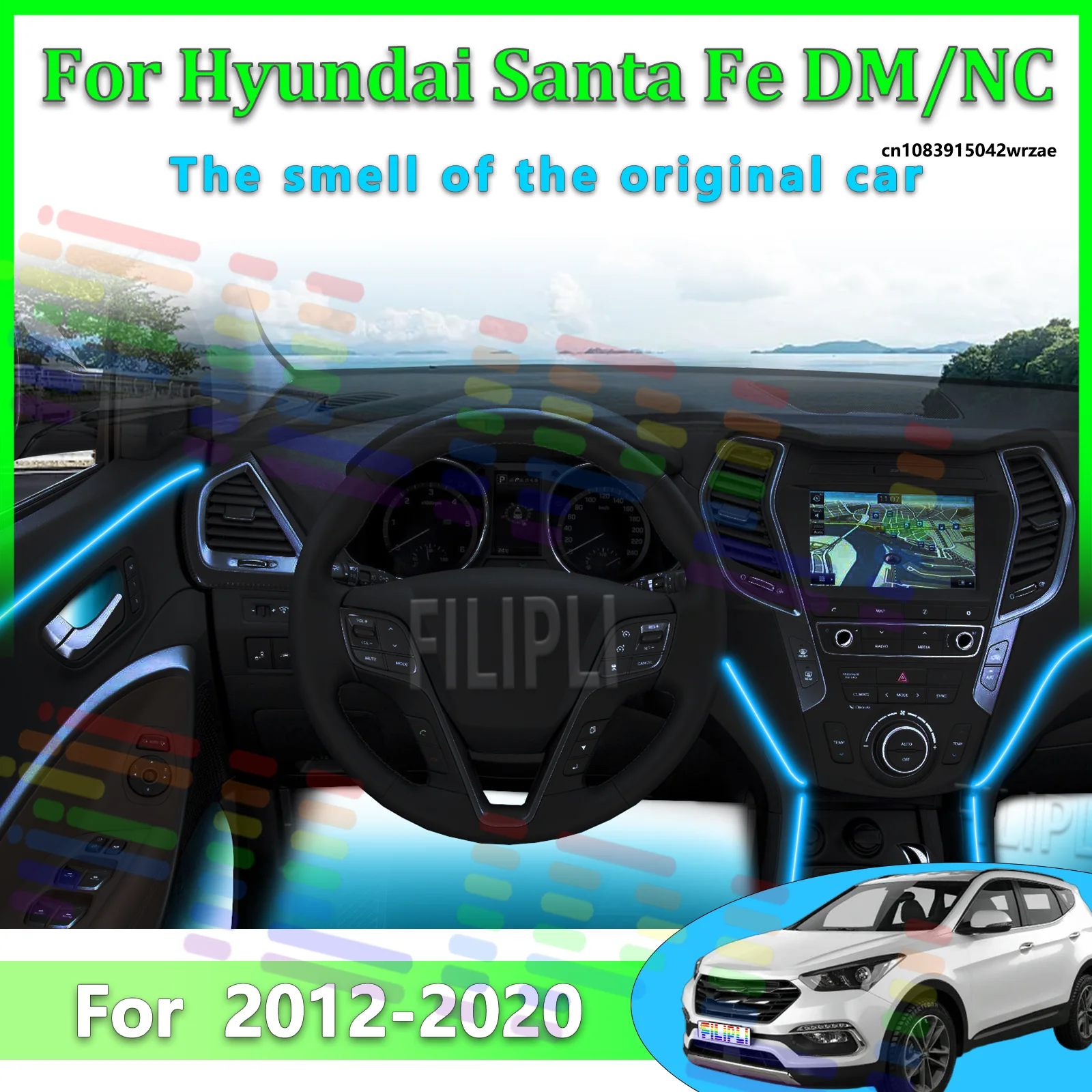 

For Hyundai Santa Fe 2020Y NC Car LED Ambient Lamps Colorful Atmosphere Lights Auto Interior Neon Strip App Control 64 RGB Light