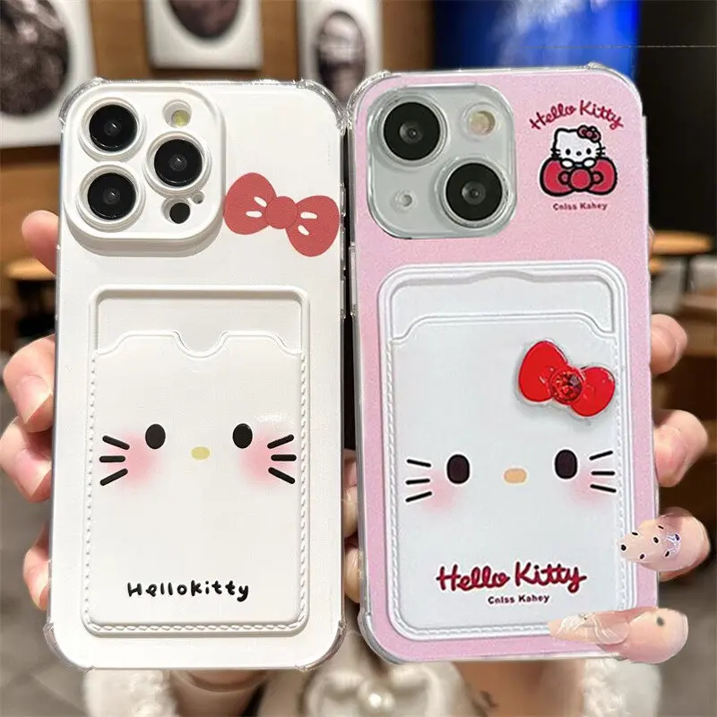 Hello Kitty Funda bonita con bolsillo para tarjetas Y2K para OPPO A54 A74 A16 A35 A98 A3S A5S A5 2020 Reno 5 7 8 Funda de silicona Funda Shoc