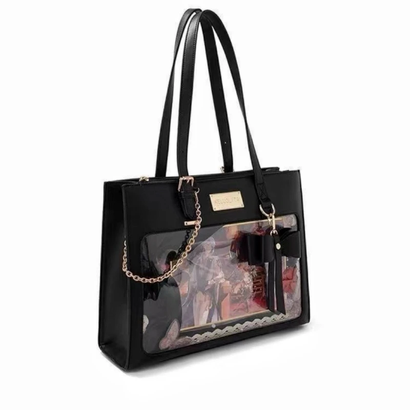 Bolso de mano con lazo para mujer, bandolera transparente de Lolita, con insignia de exhibición artesanal