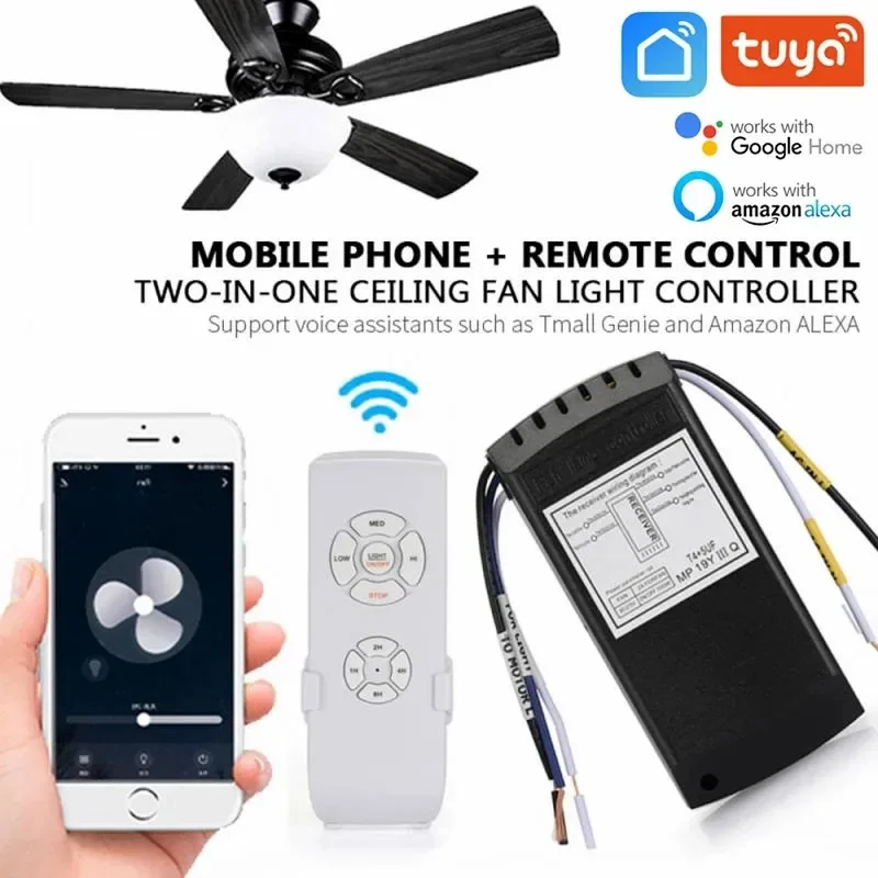 

Tuya WiFi Smart Ceiling Fan Light Remote Control Kit APP Control Smart Home Adjusted Wind Speed Work With Alexa Echo Google Home