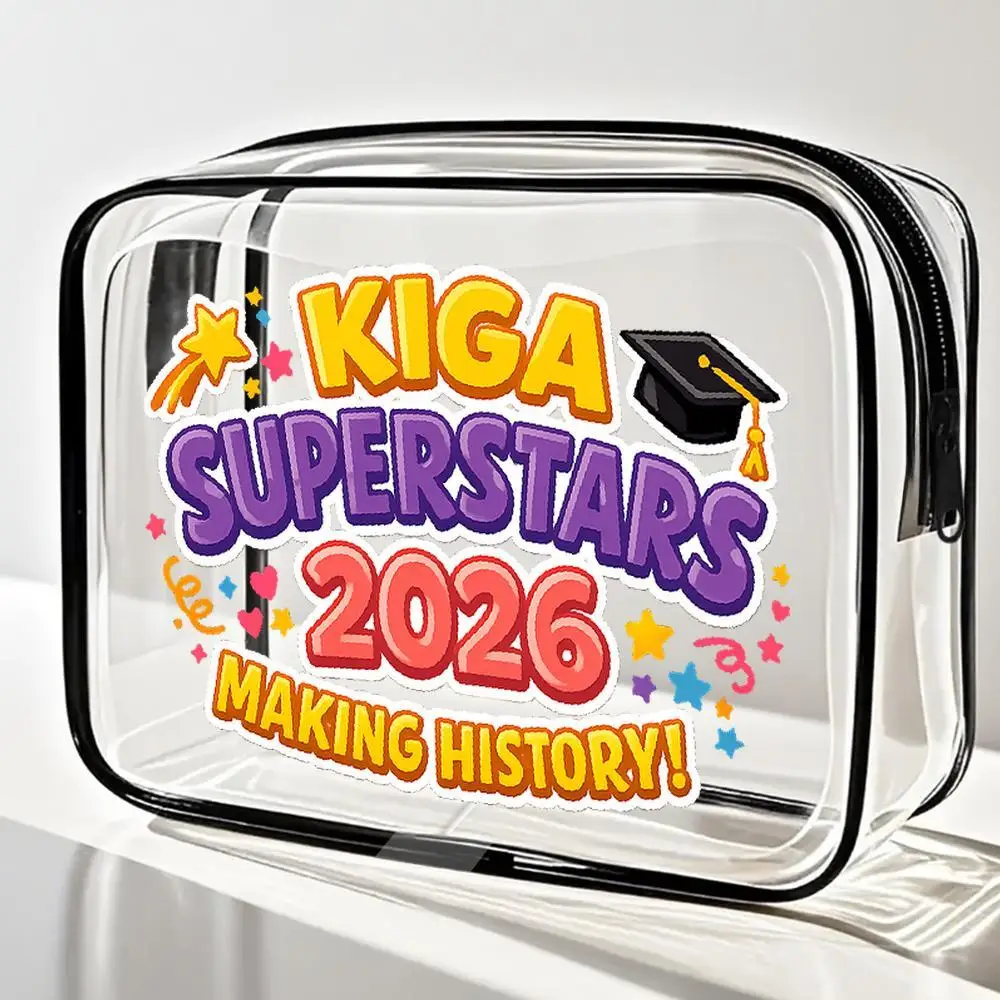 

Travel Makeup Cases Graduation Cap And Star Graphic Clear Zipper Cosmetic Bag Playful Vibrant Color Print Portable Travel Organi