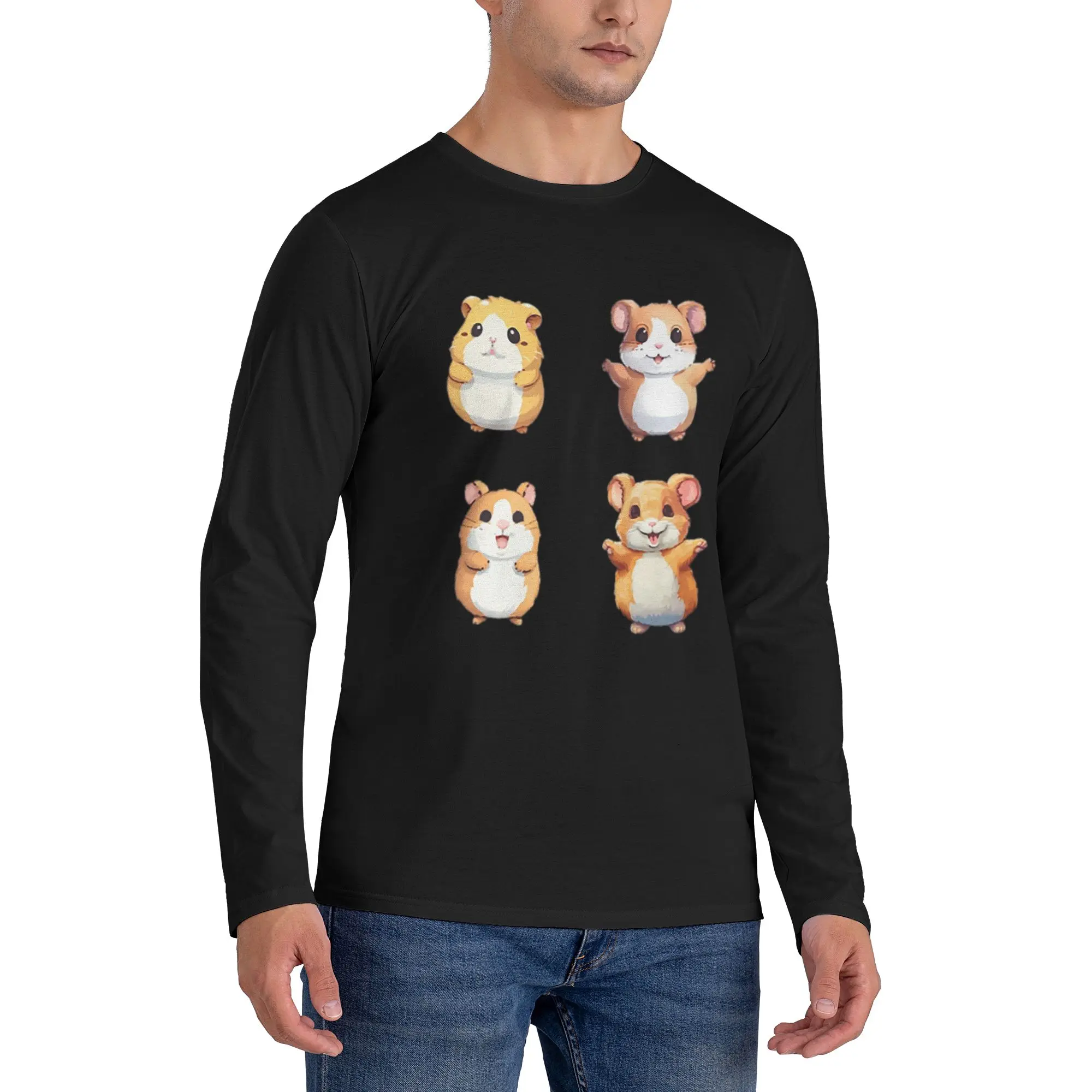 

Мужская футболка с длинными рукавами для хомяков, повседневные футболки с круглым вырезом, весенне-осенние мужские топы