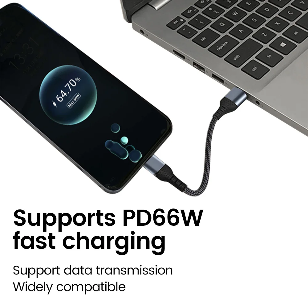 Krótki kabel USB typu C do typu C 6A 66W do szybkiego ładowania, kabel zasilający USB C do powerbanku, przewód USB C do iPhone'a, Huawei, Xiaomi