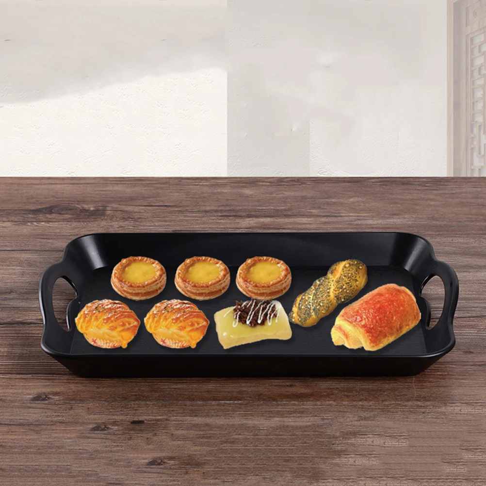 

2pcs Wood Grain Non-Slip Plastic Serving Tray Rectangular Food Platter For Cake Bread Fruit Catering Party Buffet Table Use