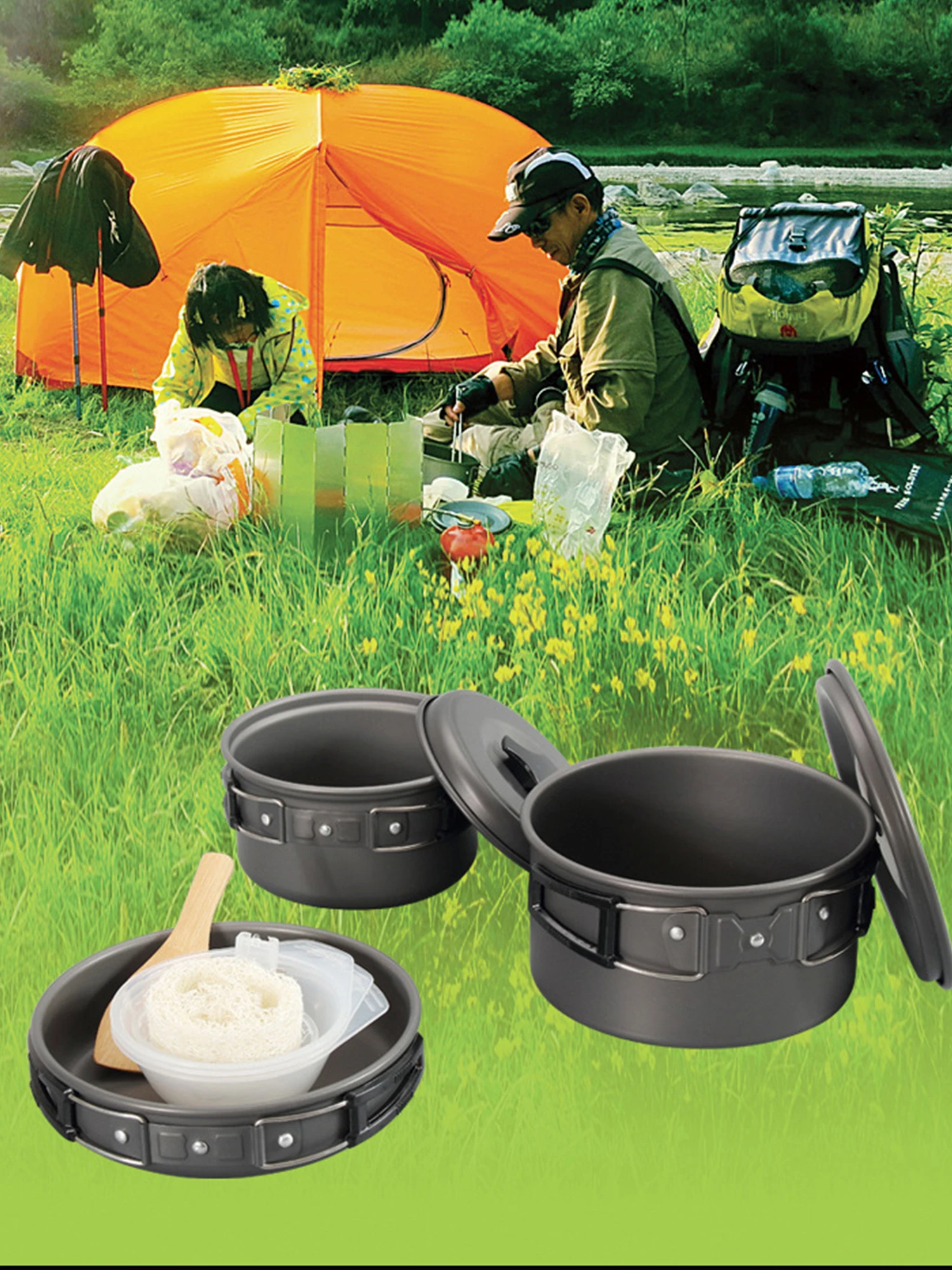 Imagem -02 - Conjunto de Panelas de Acampamento Conjunto de Panela ao ar Livre Pratos Turísticos Melão Equipamento de Cozinha Utensílios de Trekking Piquenique