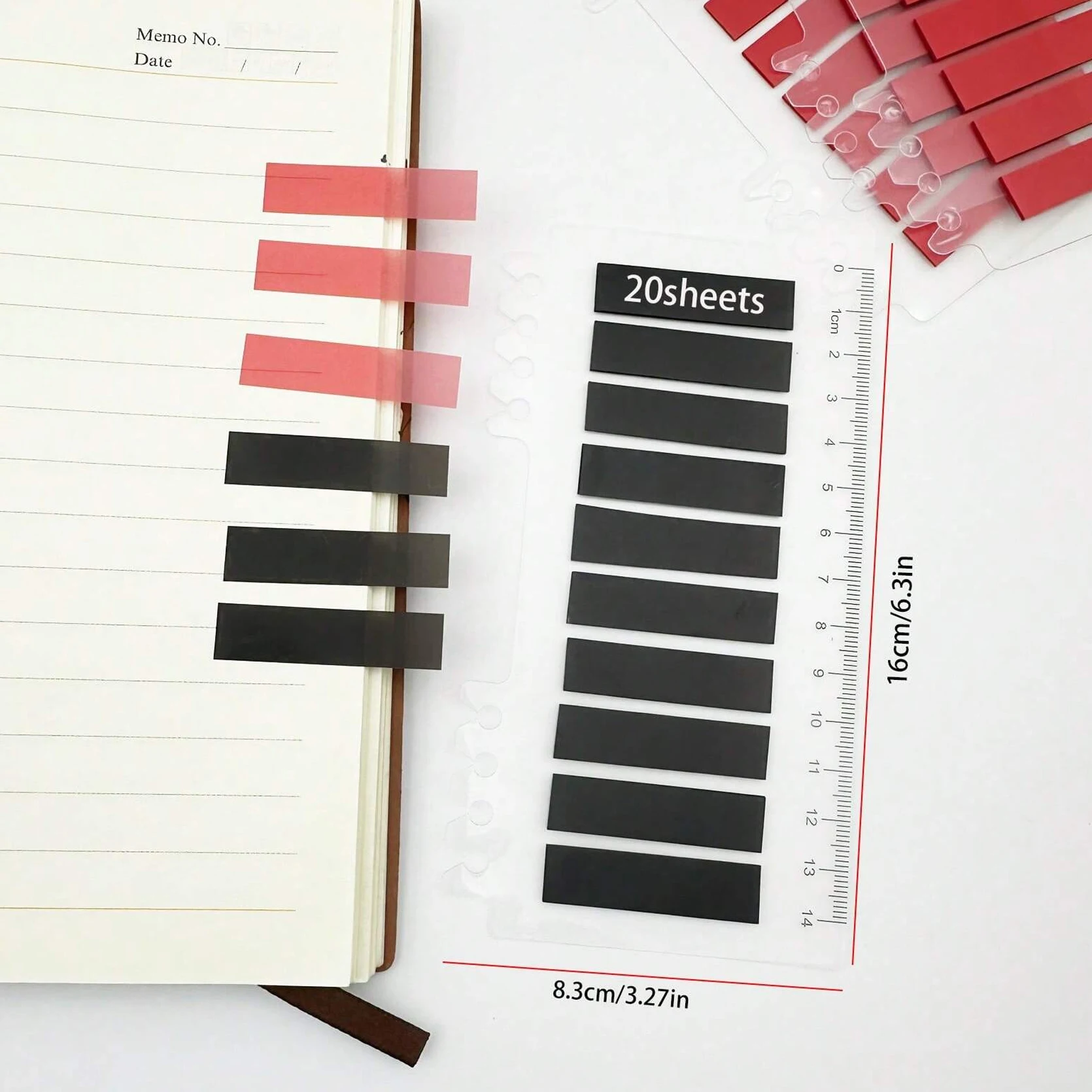 Multicolor Solid Color Loose-Leaf Index Sticky Notes, Self-Adhesive Page Markers with Built-in Ruler,Practical Tabs for Notebook