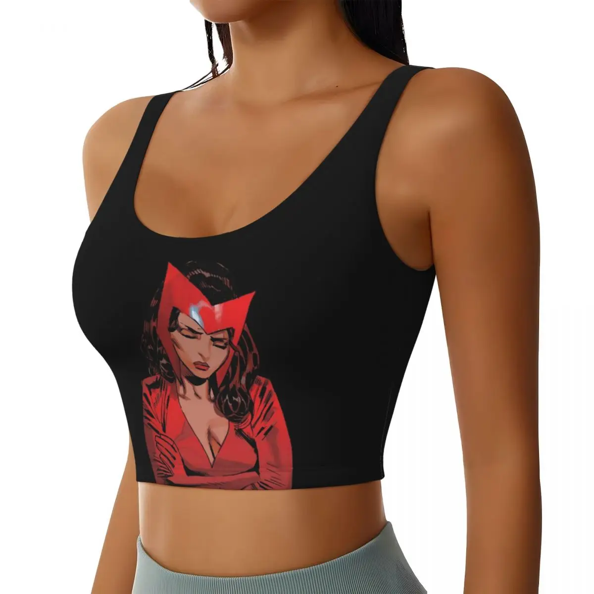 Custom Women Scarlet Witch Worry Sports Bra High Impact Gym Workout Running Crop Tank Tops